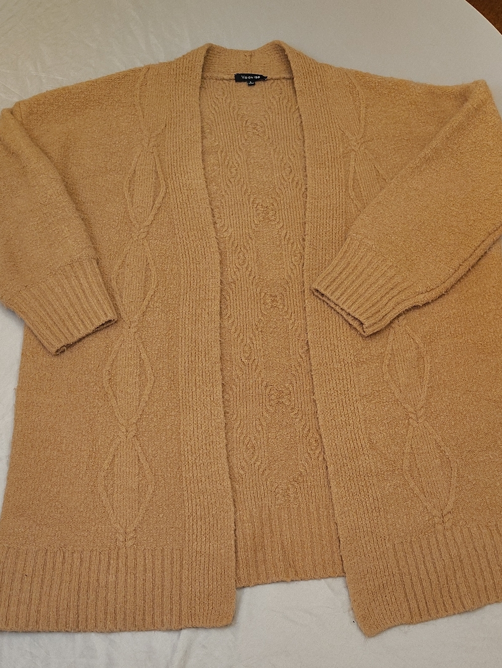 Venezia Open-Front Cable Knit Cardigan - Camel